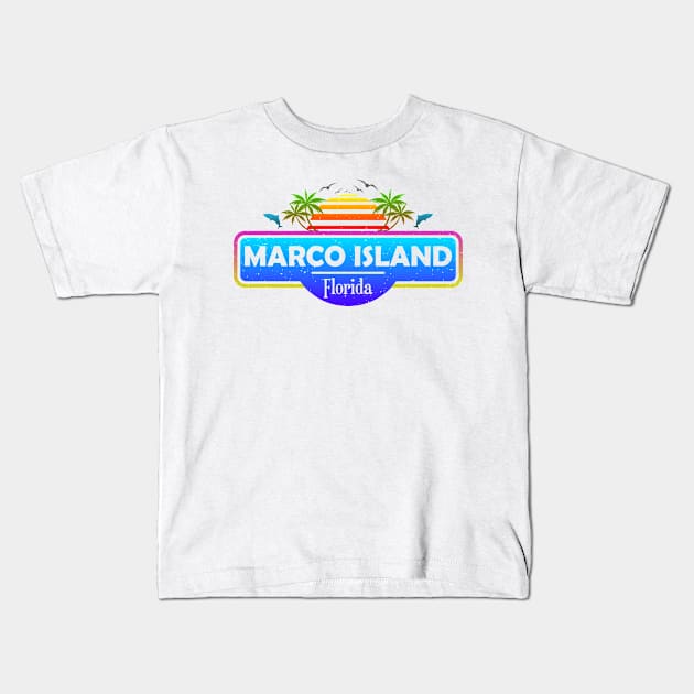 Marco Island Beach Florida, Palm Trees Sunset Summer Kids T-Shirt by Jahmar Anderson